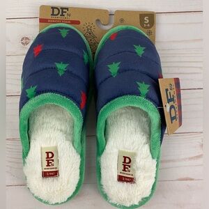 New DF Dearfoams Christmas Tree Scuff Slippers Memory Foam Size S 5-6